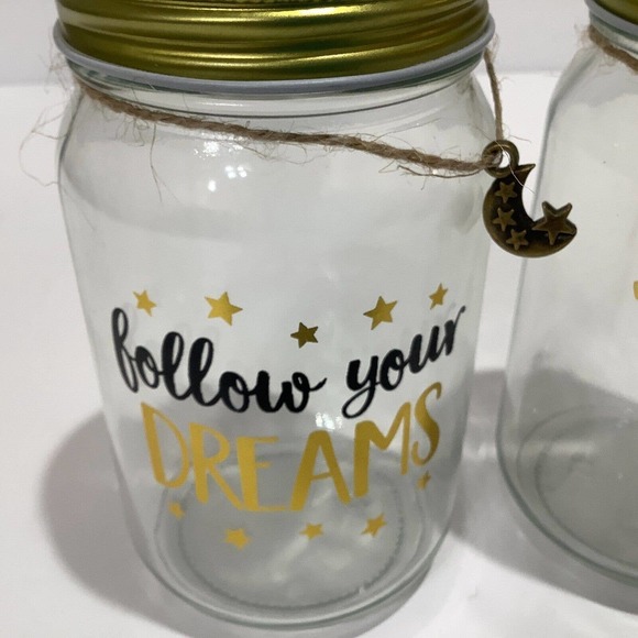 Pair of Glass Screw Top Jar Coin Banks Dreams Wedding w/ Charms NEW - Picture 6 of 6